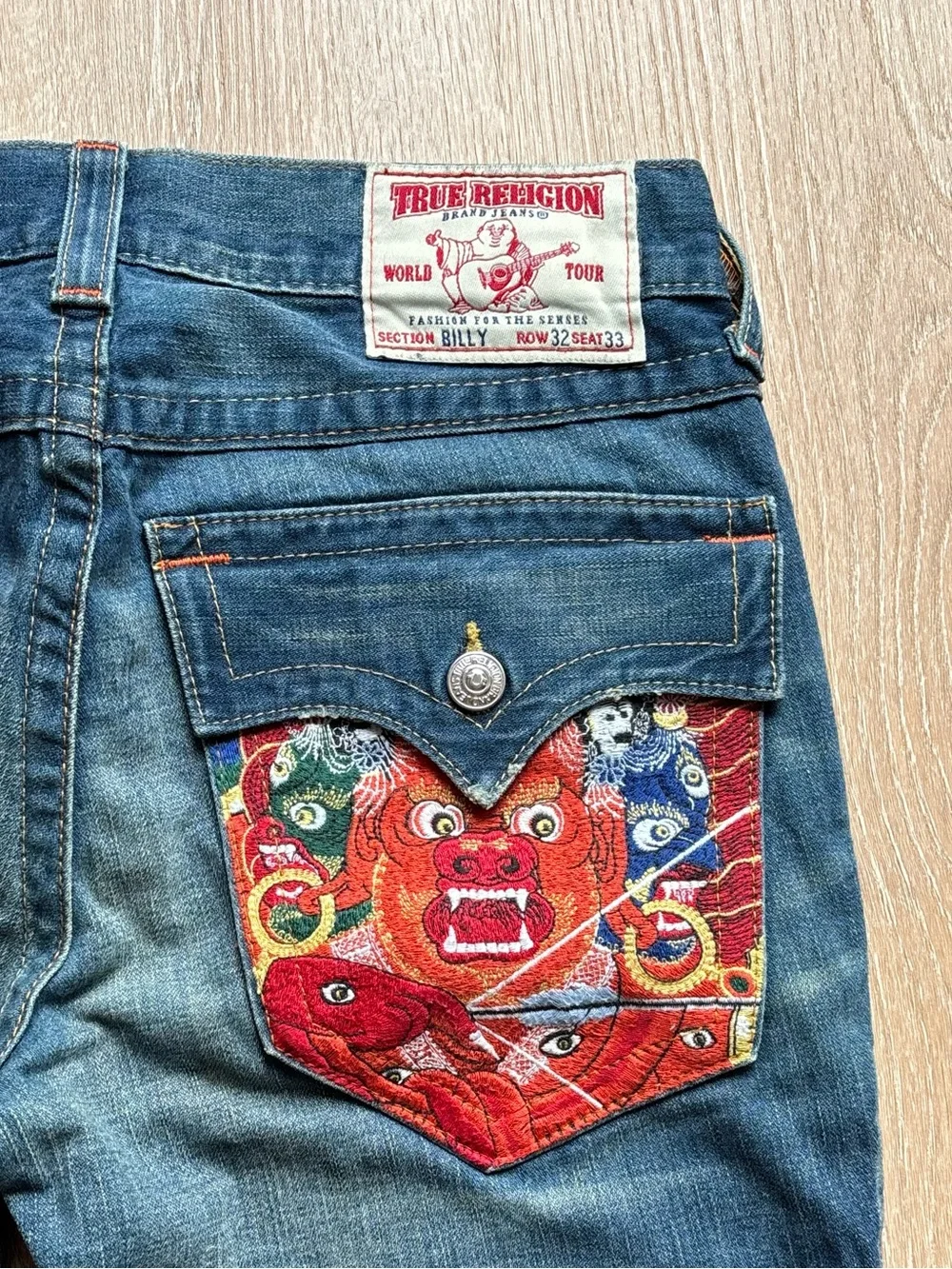 True Religion Men's Billy Blue Bootcut Jeans Embroidered Pocket size 32